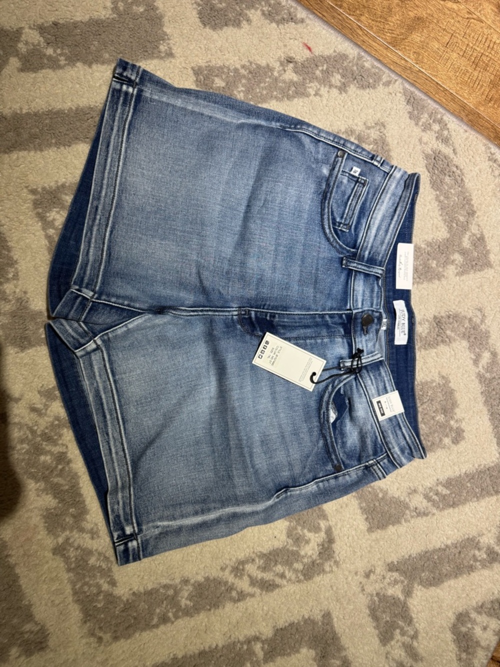 Judy Blue Mid Blue Denim Shorts with Faded Whiskering